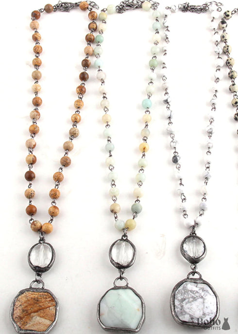 Boho Necklace, RH Amazonite, Crystal Green Natural Stone